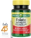 LUAL Spring Valley Folate 666 mcg DFE (400 mg di acido folico) 250 CountBundle 45 diabete decodificati, supplemento di follia per le donne