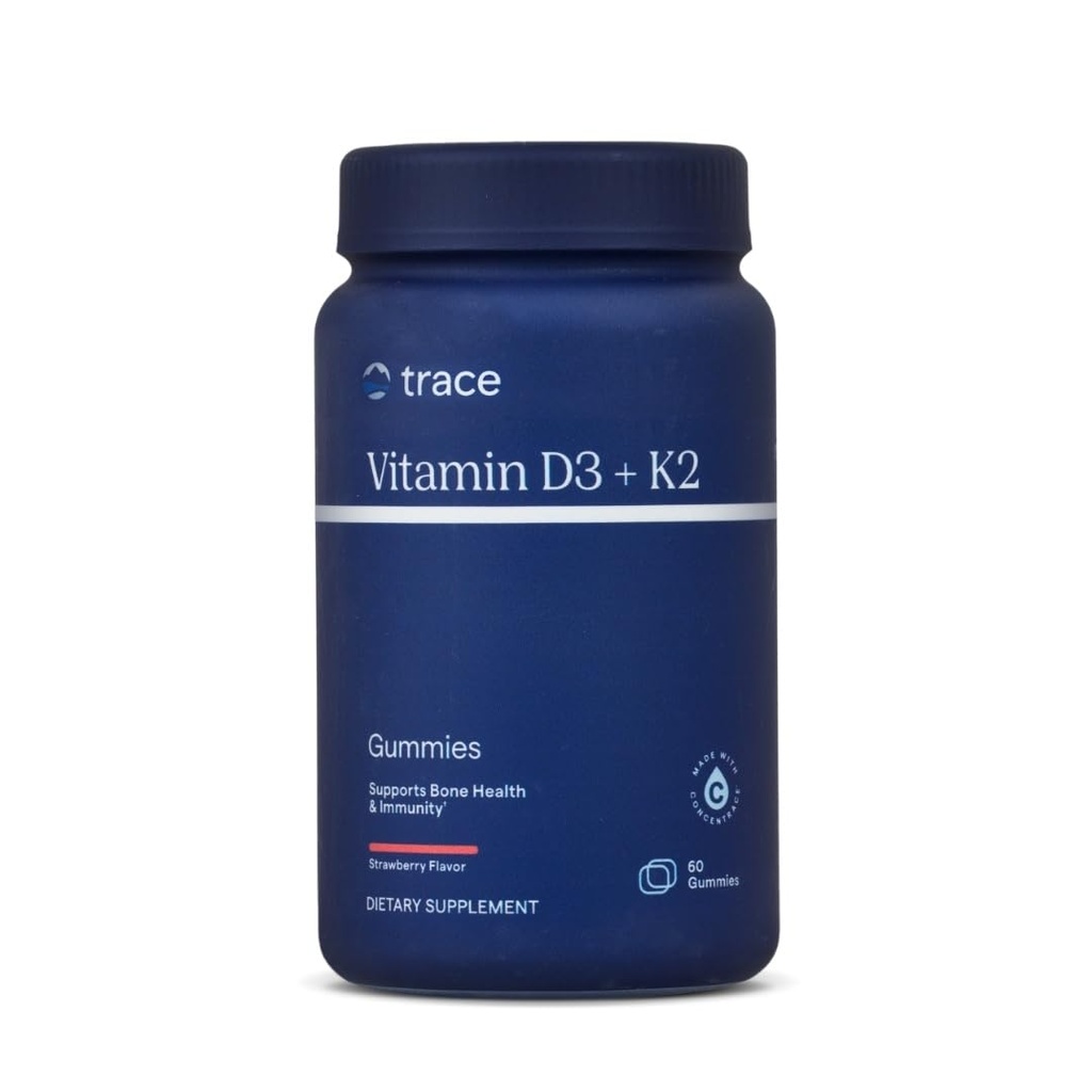 Minerali di trace | Vitamina D3 + K2 Gummies | 5000 IU D3 + 50 mcg K2 | Vegan, Sugar Free, Gluten Free, Natural Strawberry Flavor | 60 Serve