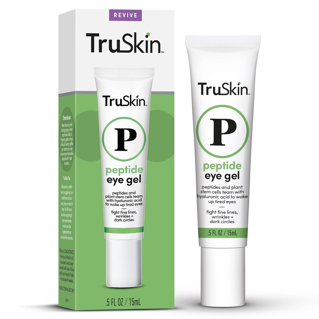 TruSkin Peptide Eye Gel – Migliora l'aspetto dei cerchi scuri e delle linee per l'area dell'occhio più luminosa – Sotto la cura degli occhi con le peptidi, le cellule staminali vegetali, l'acido ialuronico – sveglia gli occhi tirati, 0,5 fl oz