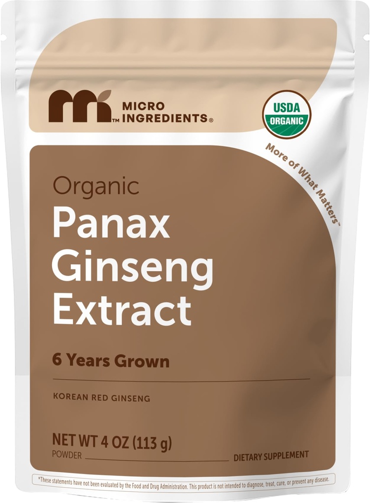 Micro ingredienti Massima resistenza Ginseng coreano biologico Root 200:1 polvere, 4 oncia, polvere di Ginseng di Panax rosso, Ginsenoside attivi, Vegan Friendly