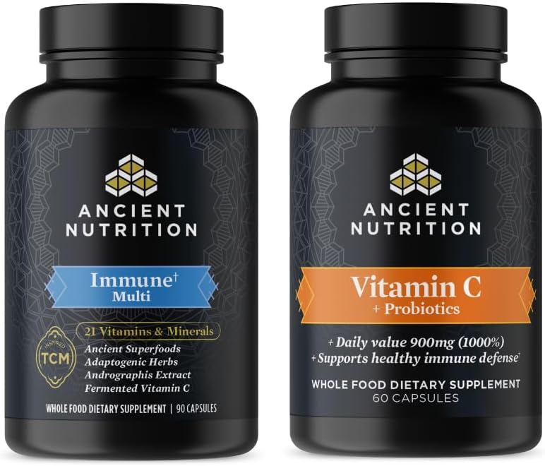 Antica nutrizione multi capsule immunitarie, 90 conte + vitamina C + capsule probiotici, 60 conte