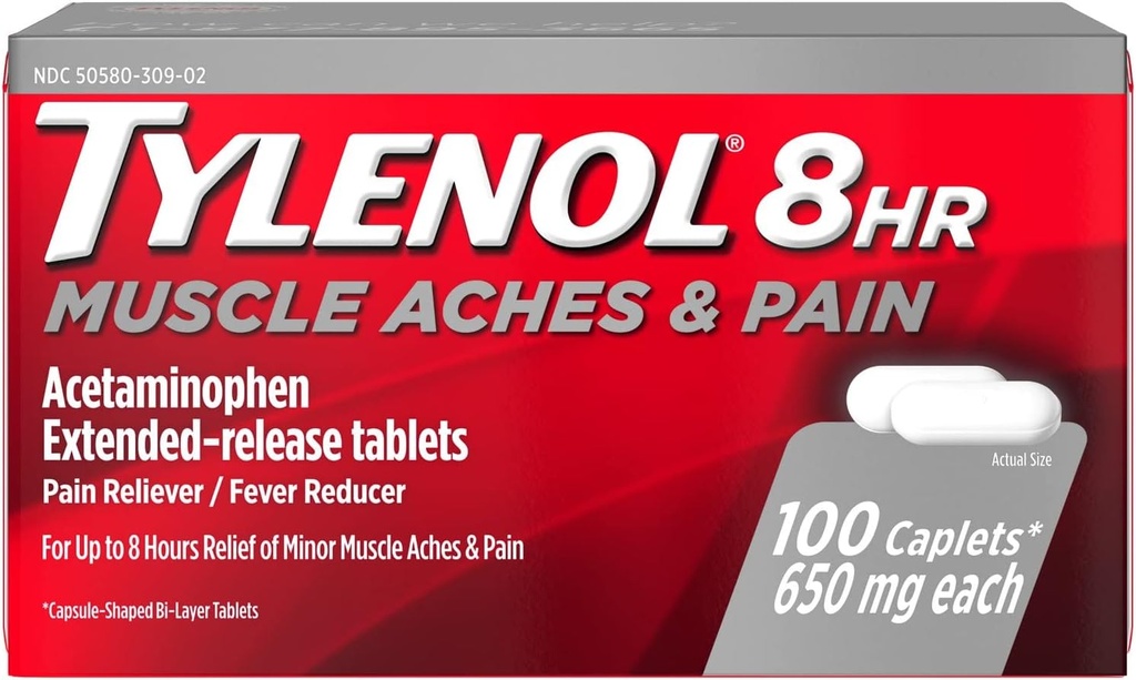 Tylenol 8 ore di dolori muscolari e caplette di dolore, 100 Conte per bottiglia (3 bottiglie)