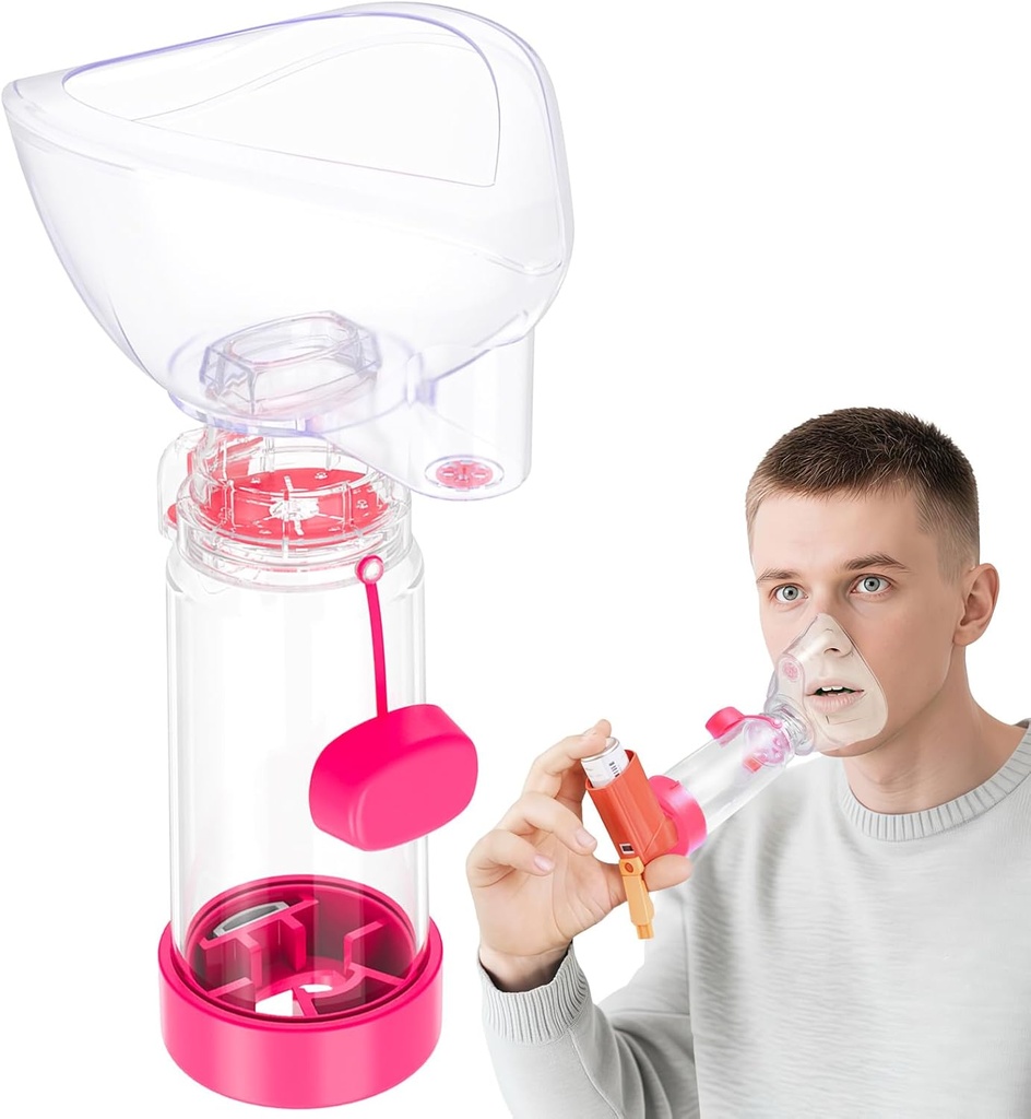 NESSI OTC Spacer Adulto con Mask Spacer e Mouthpiece Spacer (Pink)