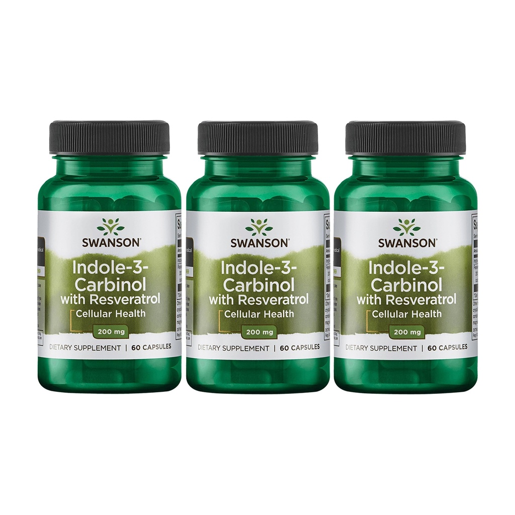 Swanson Indole-3-Carbinol con Resveratrolo - Integratore I3C Promuovere la protezione cellulare - Integratore naturale per aiutare a mantenere l'equilibrio ormone sano - (60 capsule, 200 mg ogni) (3 pacchetto)