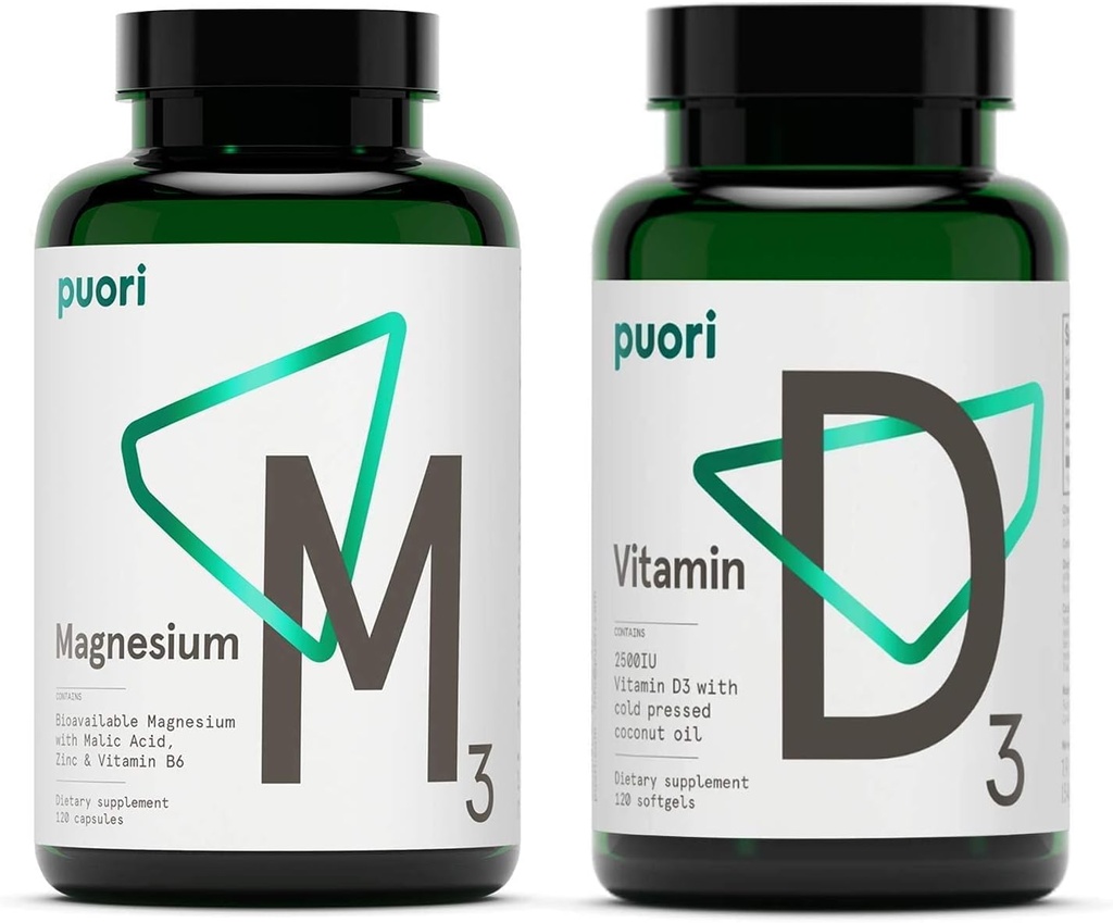 Puori Vitamina D3 e Magnesio Integratore di Zinco Bundle per Funzione Muscolare Sana, Salute di Bone, Supporto Immune e Riassorbimento di Calcio- Non OGM e Senza Glutine