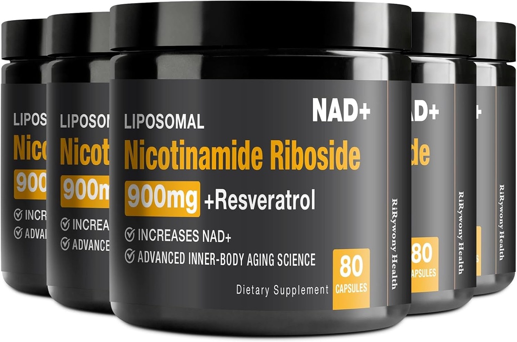 NAD Supplemento - NAD+ con Nicotinamide Riboside (NR) e Resveratrolo Quercetin 900mg Pure Organic NAD Plus per la riparazione cellulare Funzione sana del cervello di invecchiamento, 80 capsule (pacchetto di 5)