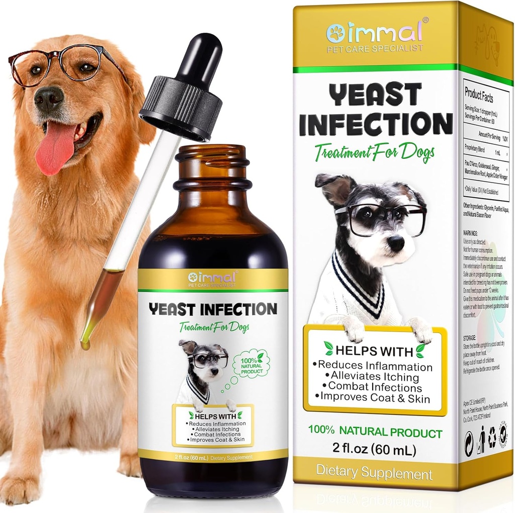 Trattamento di infezione del lievito del cane, Trattamento naturale di infezione del lievito per cani, Supporta il trattamento di infezione dell'orecchio del cane e l'allergia Itch Relief, riduce l'infiammazione, il cappotto di ingrandimento & pelle, il sapore di bacon, 2 Fl Oz