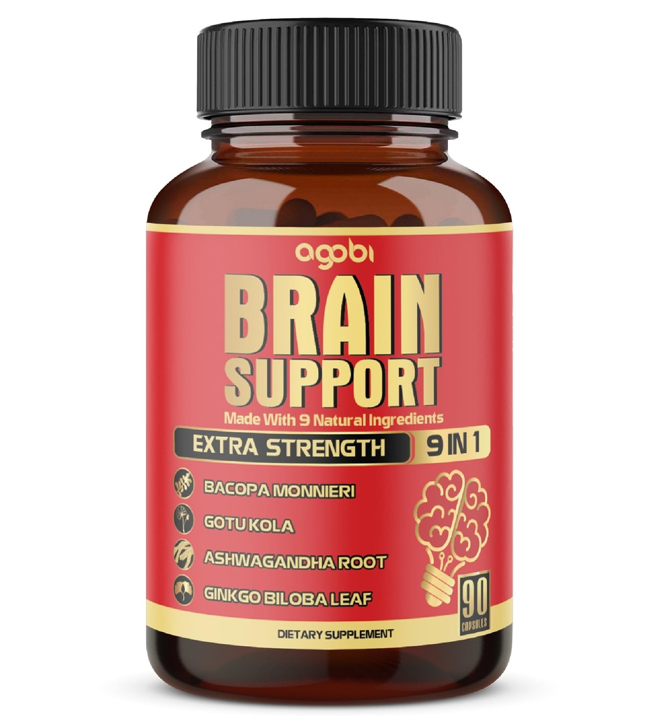 9in1 Brain Support Supplemento - Radice di Ashwagandha concentrato, Polvere di Gotu Kola, Bacopa Monnieri Polvere e altro - 90 capsule - 3 mesi di fornitura