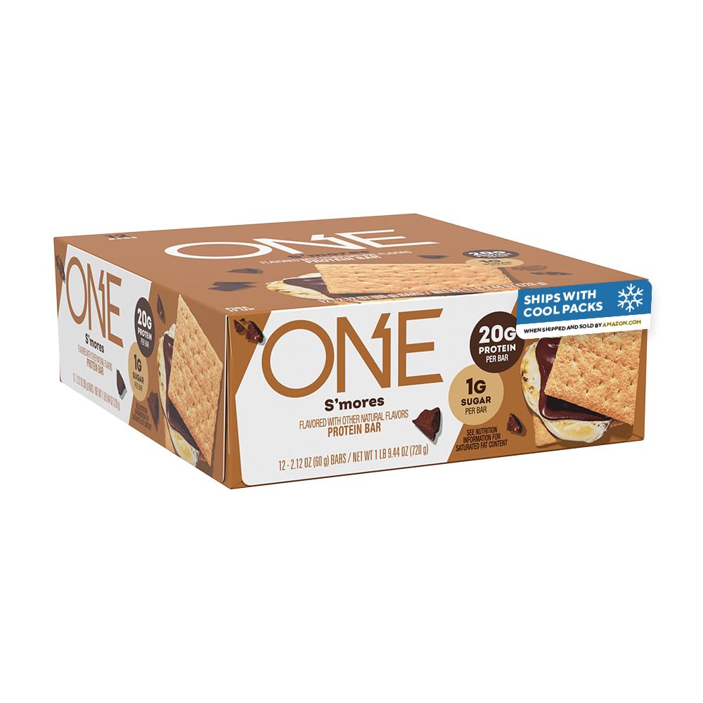 ONE Protein Bars, Smores, Gluten Free con 20g Protein e 1g Sugar, Pantry Staples, 2.12 oz (12 Conte), Packaging May Vary