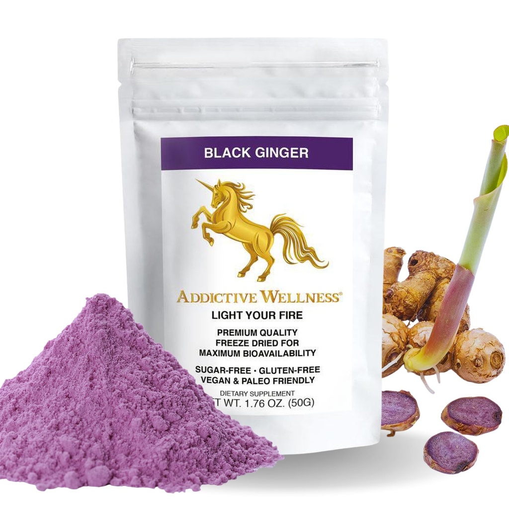 Addictive Wellness Thai Black Ginger per gli uomini, Thai Ginger Supplemento al supporto Metabolismo energetico, Endurance & Performance, Freeze Dried Black Ginger Powder, 50 grammi (1,76 oncia), Vegan & Paleo
