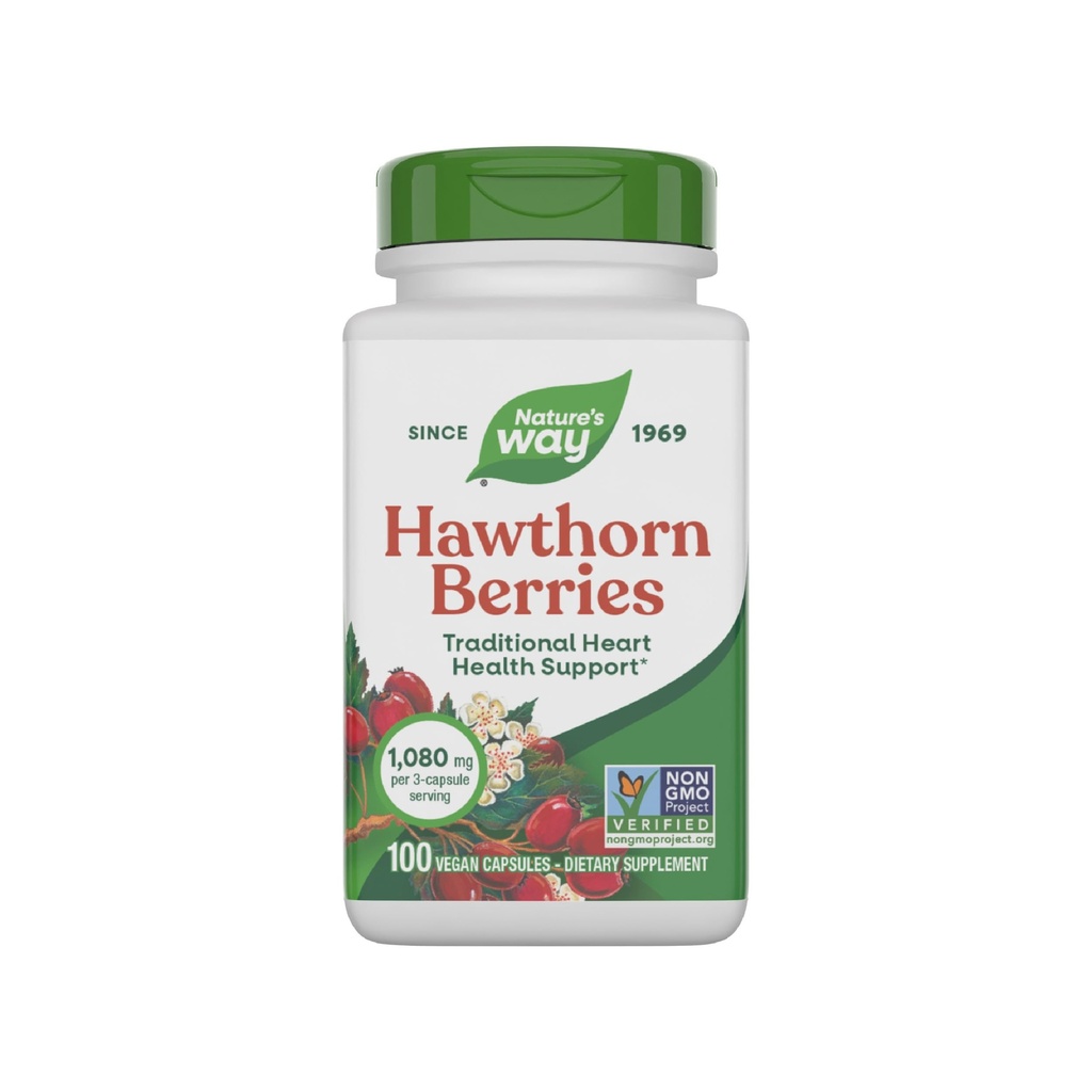 Via naturale erbe bacche di biancospino, supporto tradizionale di salute del cuore*, 100 capsule vegane (paccheggiamento May Vary)