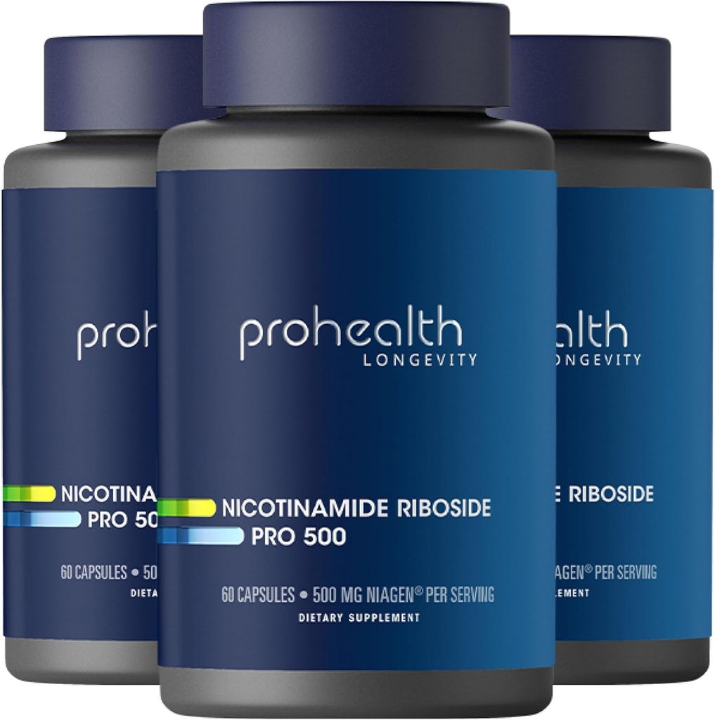 ProHealth Nicotinamide Riboside Pro 500. Brevettato NR Niagen 500mg Plus 250mg TMG. NAD+ Supplemento Boosts NAD+. NR Supplemento dimostrato in 300 studi. 30 Serve (3 Confezione)