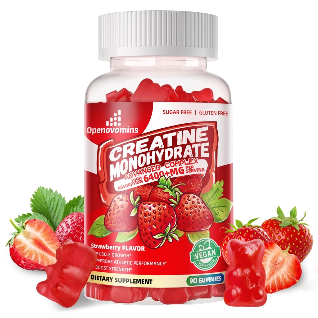 Creatina monoidrato Gummies Complesso per uomini e donne -Formula avanzata W/L-Taurine + Vitamina B12, Zucchero Gratis Chewable Supplement,90