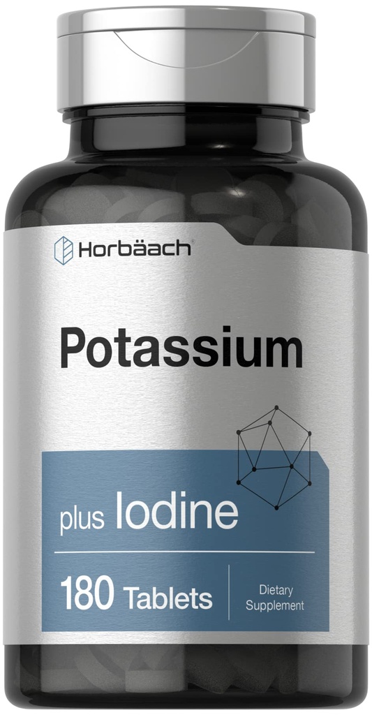 Horbäach Potassium Chloride Supplement | Plus Iodine | 180 compresse vegetariane | Non OGM e Gluten Free