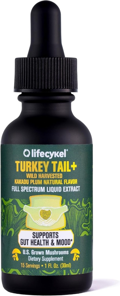 Life Cykel - Estratto di liquido del fungo del tacchino con Kakadu Plum - Supporto immunitario e supplemento prebiotico della salute digestivo - Vegan, Non OGM e Gluten Free - 1 Fl Oz