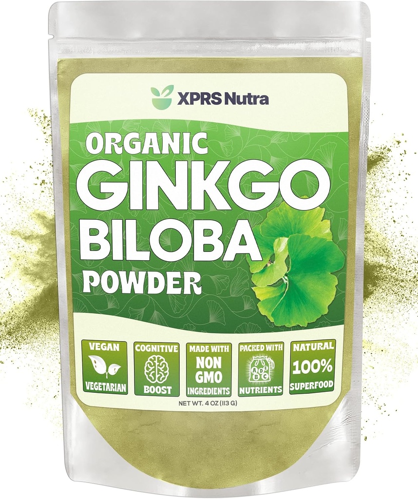XPRS Nutra Organic Ginkgo Biloba Polvere - Gingko Biloba Integratori per Cognizione - Vegan Friendly Ginkoba Biloba Organic - Immunity Boosting Ginkgo Biloba Polvere (4 oz)