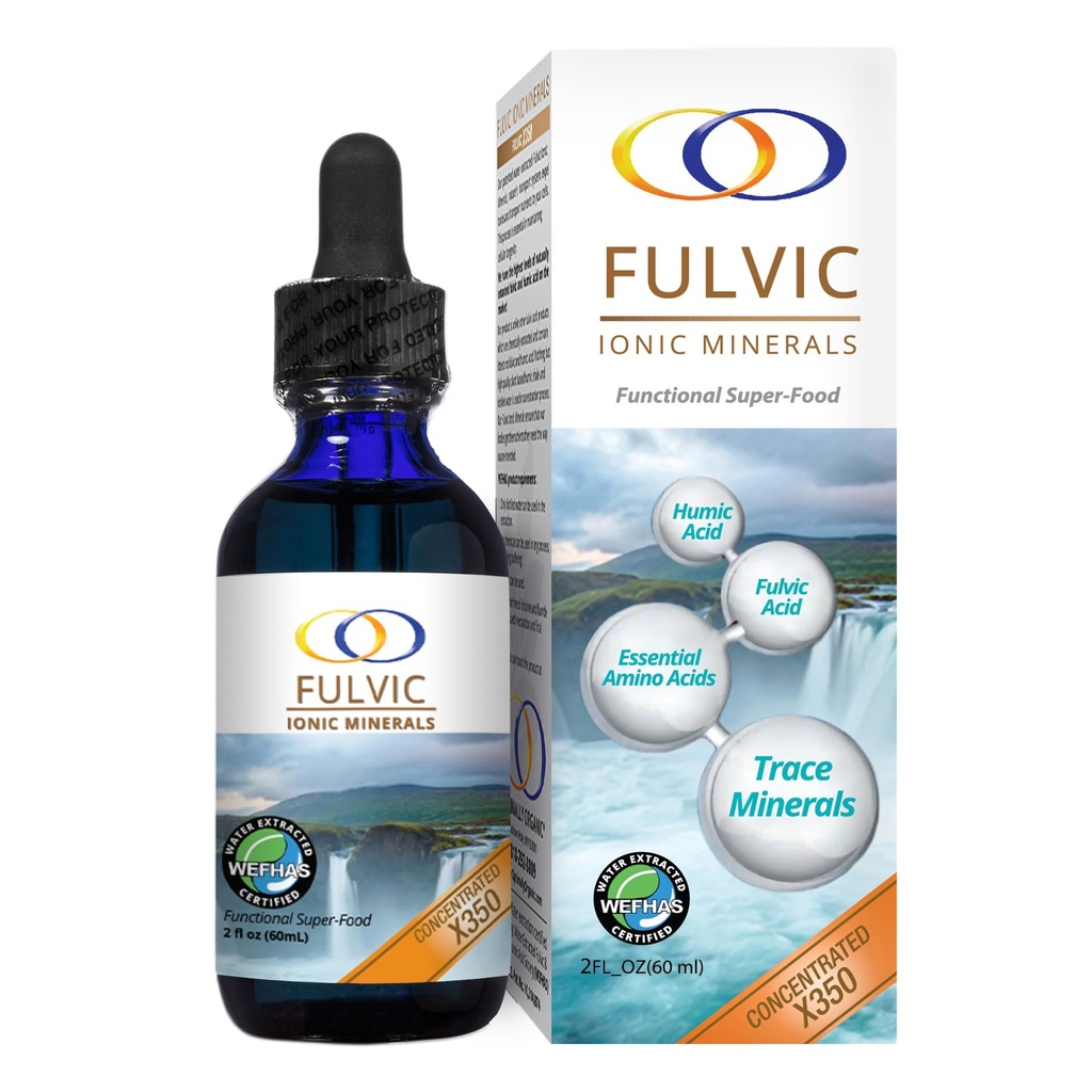Minerali ionici Fulvici X350 - Acido Fulvico BioActive brevettato, Acido Humico, Minerali di Trace, Elettroliti & Aminoacidi essenziali - Alimentazione 8+ Mesi!