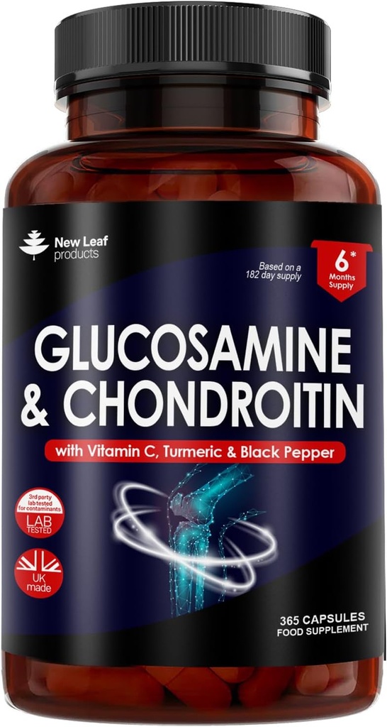 Glucosamina e condroitina ad alta resistenza - con MSM (365 compresse) Assorbenza Extra Arricchita con vitamina C, Glucosamina Sulfato Condroitina Solfato Gluten-Free, GMP, 365 Compresse Integratori Alimentari