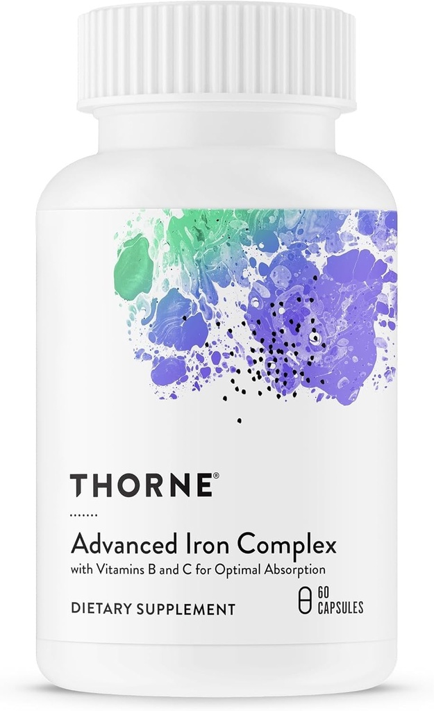 THORNE - Complesso avanzato di ferro - Formula completa di supporto del sangue* - Iron Elemental, Folate, B e C Vitamine per l'assorbimento ottimale - Supplemento di ferro chelato - Glutine, Latticini & Soy-Free - 60 capsule