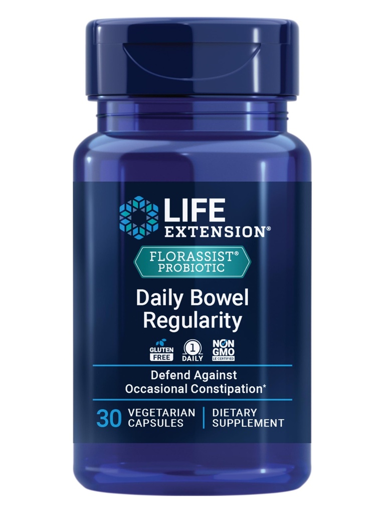 Estensione di vita FLORASSIST Daily Bowel Regolarità, 30 capsule vegetariane
