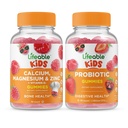 Magnesio di calcio e zinco a vita bambini + Probiotico 2 miliardi di bambini CFU, Gummies Bundle - Grande degustazione, supplemento di vitamina, senza glutine, OGM libero, pancia masticabile