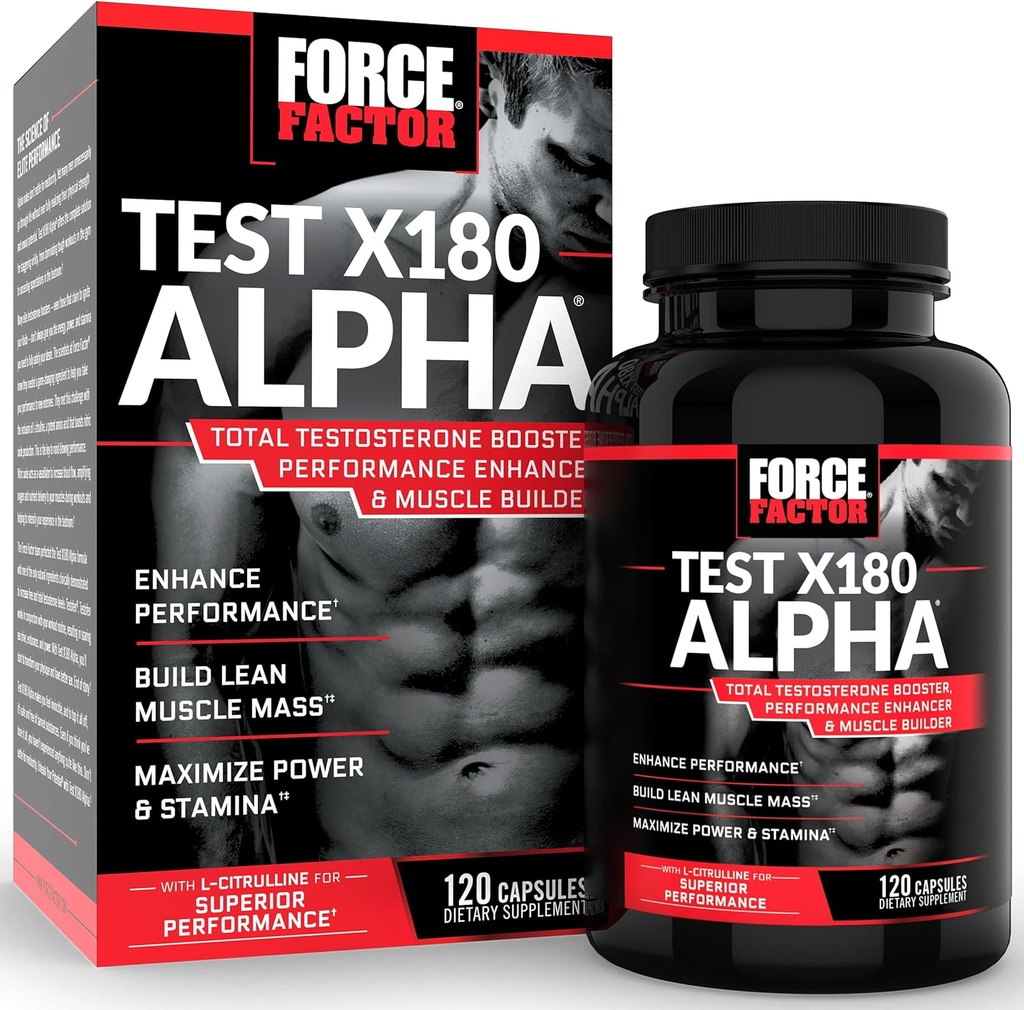 Force Factor Test X180 Alpha Testosterone Booster per gli uomini, supplemento di testosterone con fenugreek brevettato & L-Citrulline per promuovere muscolare magra, resistenza, energia, potenza e prestazioni, 120 capsule