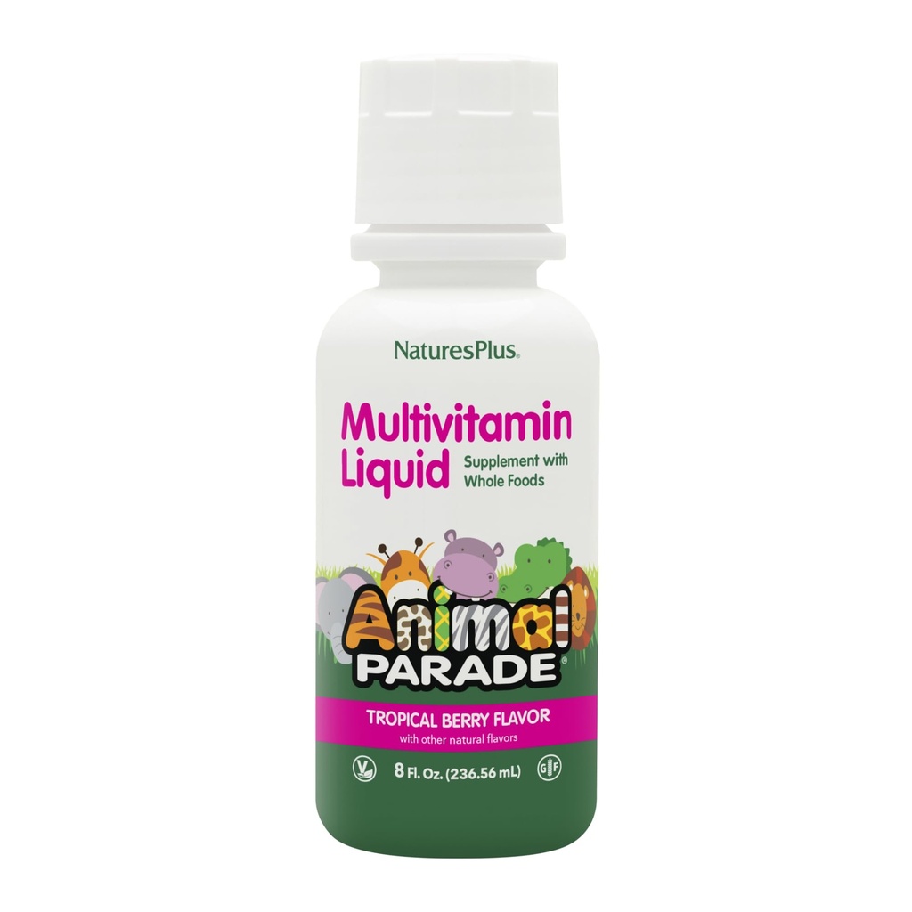 NaturesPlus Animal Parade Children's Liquid Multivitamin - Tropical Berry Flavor - 8 fl oz - Integratore alimentare intero - Vegetariano, Gluten Free - 16 Serve