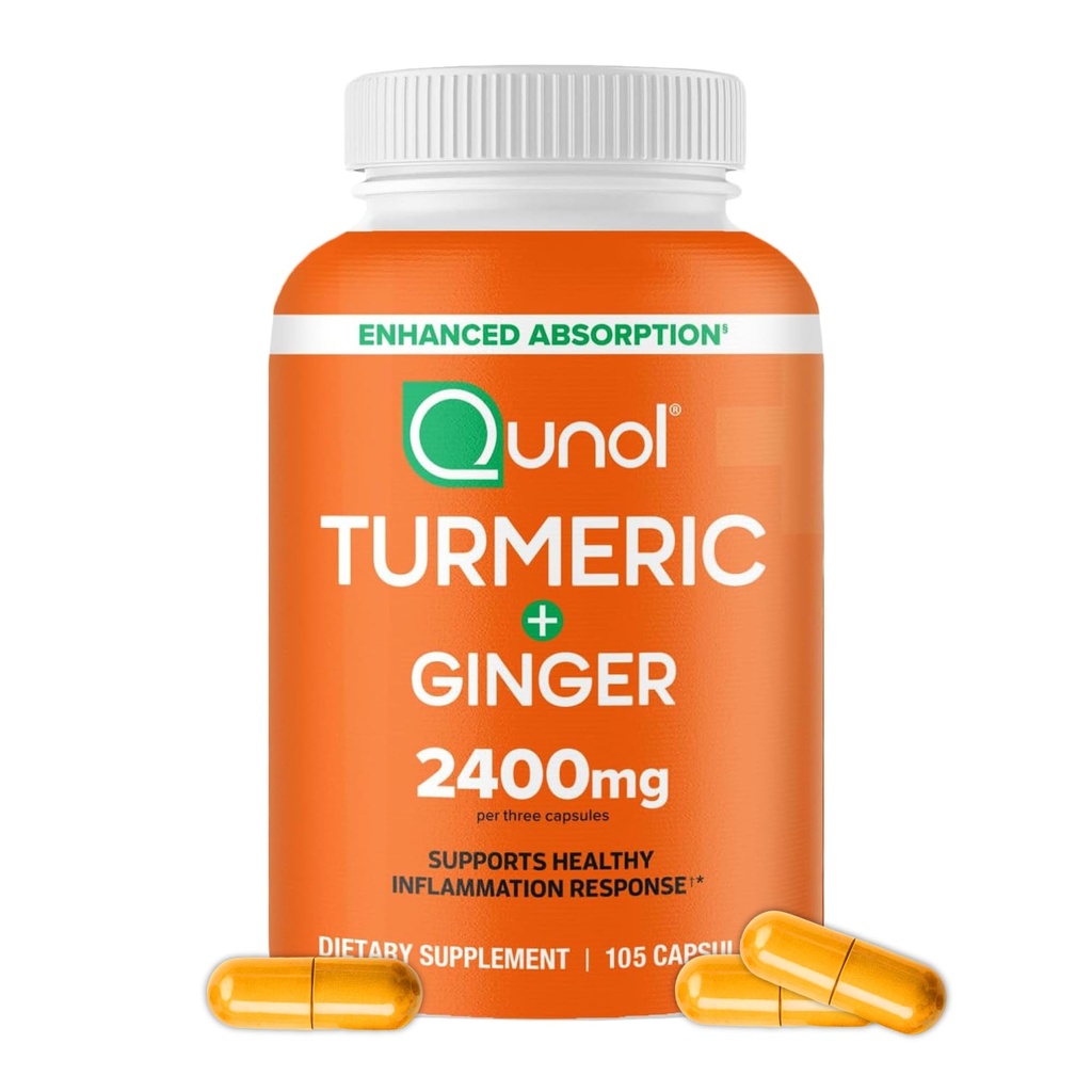 Curcumina ergica del Qunol con pepe nero & Ginger, 2400mg Estratto di curcuma con 95% curcuminoidi, supplemento di resistenza extra, assorbimento potenziato, supplemento di supporto congiunto, conta 105