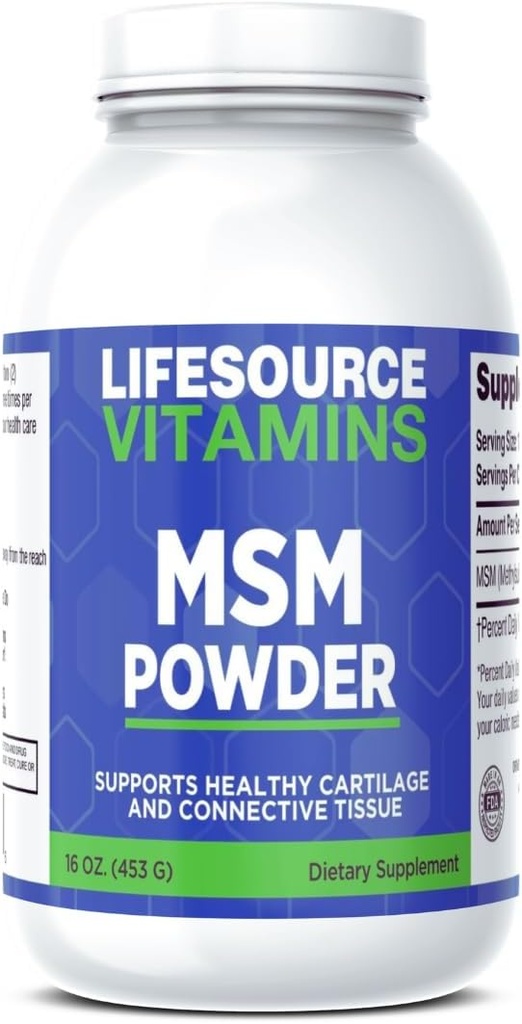 LifeSource Vitamins MSM Powder - 16 oz - Pure and Clean - 226 Serve - 2000 mg Per Serve