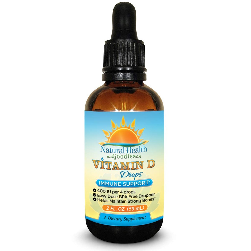 Gocce di vitamina D per bambini, bambini e adulti - Liquido puro D3 - Goccia di dosaggio facile - 2 Ounce Alimentazione da Goodies di salute naturale