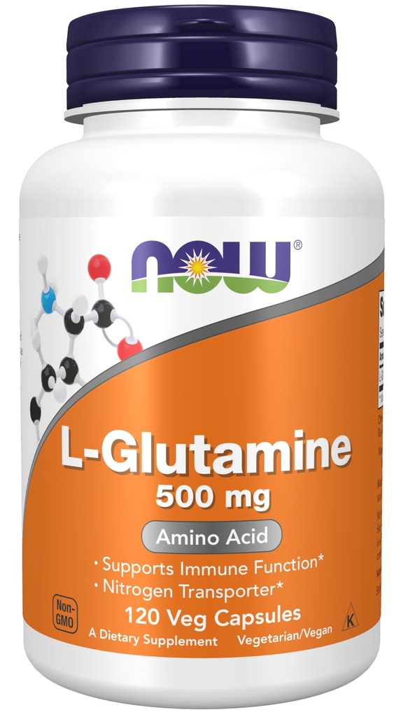 NOW Integratori alimentari, L-Glutamina 500 mg, Trasporto di azoto*, Aminoacido, 120 capsule di veg
