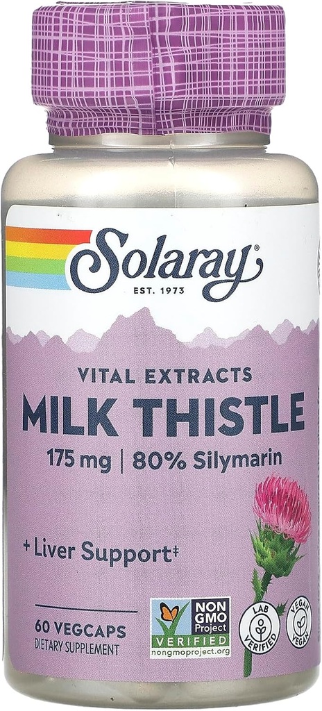 Integratore di estratto di cardo di latte Solaray, 175mg, 60 Count