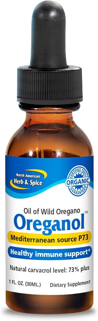 NORTH AMERICAN HERB & SPICE Oreganol - 1 fl oz, Confezione da 2 - Unprocessed, Wild, Organic Oregano Oil - Mediterranean Source P73 - Non-GMO - 864 Total Servings