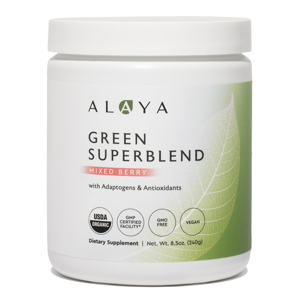 Alaya Organic Super Greens Polvere - Premium Green Juice Superfood Supplement Powder - Adaptogens, Antiossidanti & Probiotics Blend - USDA Organic, Non-OGM, Vegan - 30 Serve (Borsa Mista)