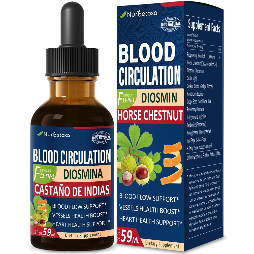 Gocce liquide dell'estratto di circolo del sangue, Castaño de Indias y Diosmina para la Circulacion y Varices, supplemento di ossido nitrico per flusso sanguigno, pressione e salute del cuore.2 oz