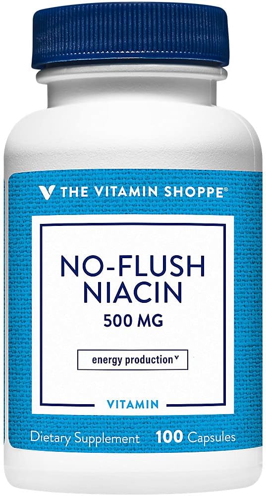 La vitamina Shoppe No Flush Niacin 500MG, supporta i livelli di colesterolo già all'interno della gamma normale, supporta il metabolismo e la produzione di energia, una volta al giorno (100 capsule)