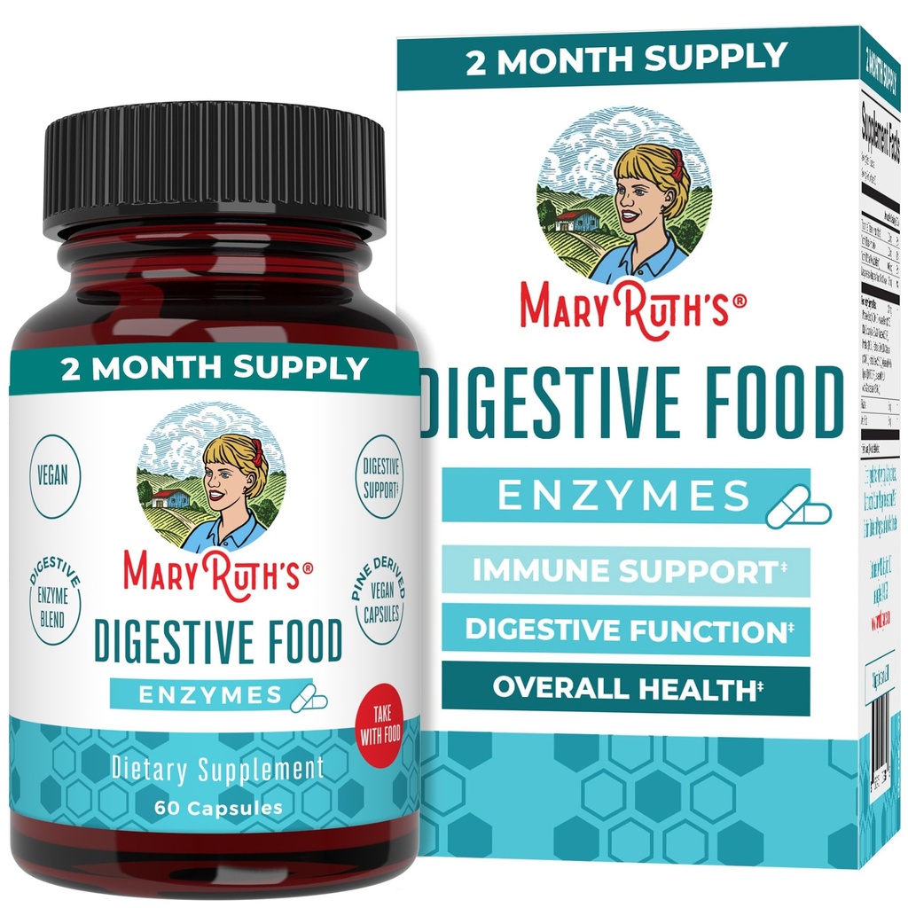 MaryRuth Organics Digestive Enzymes | Fino a 2 mesi di alimentazione | Vegan Digestive Health Aid and Gut Health Enzyme Complex | Oltre 12 enzimi | Vitamine B6 & B12