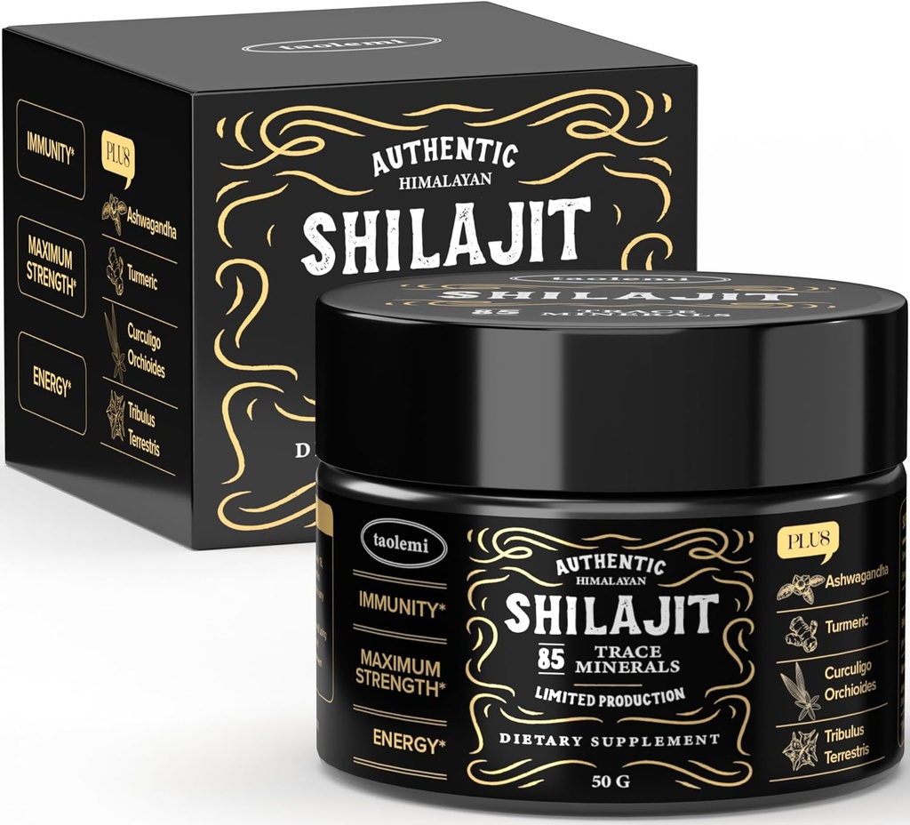 Shilajit Pure Himalayan Organic, Taolemi 50g Jar naturale Shilajit Resina per uomini e donne, 85+ Trace Minerals & Acido Fulvic, Pure Himalayan Extract, Natural Energy and Vitality Enhancer, 800MG, 62.5 Ser