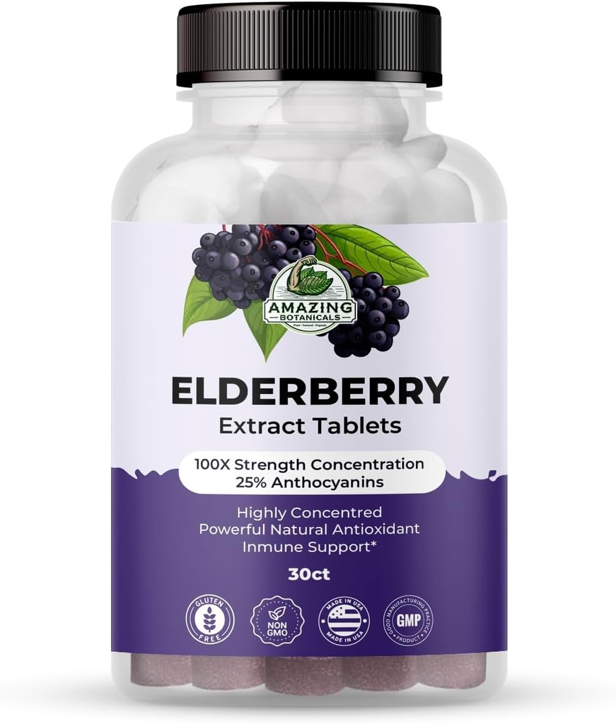 Stupefacente Botanical Elderberry Extract 100X Strength Tablets - Organic Immune Support & Wellness Supplement | 30 compresse
