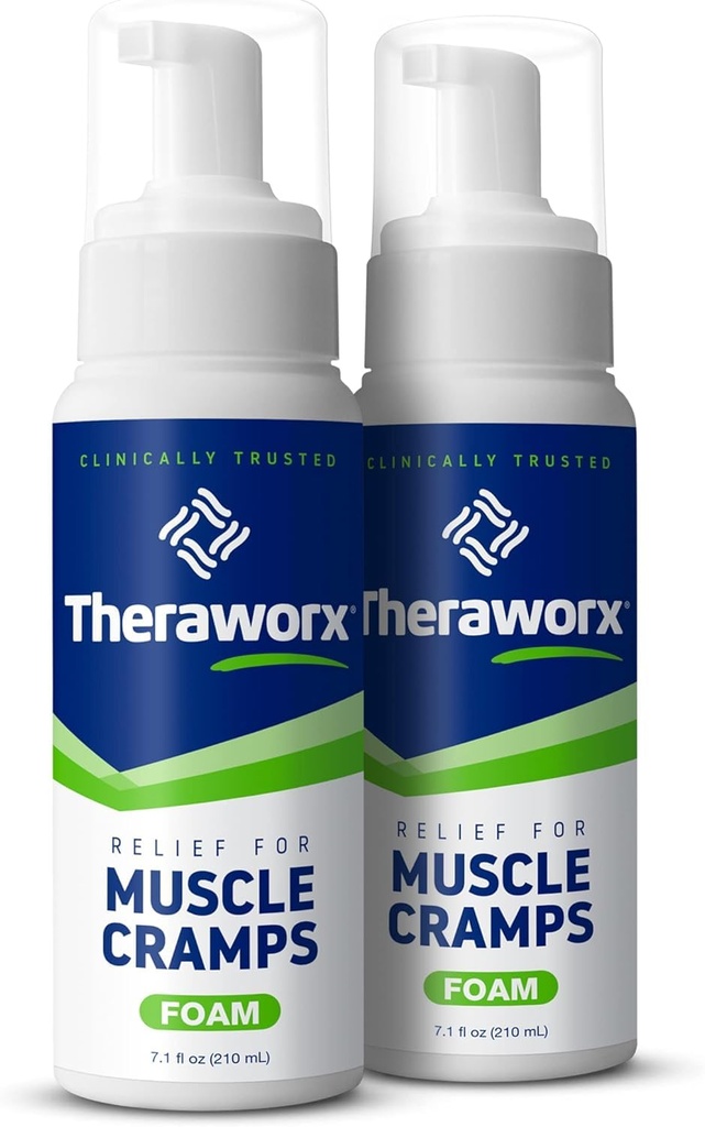 Theraworx Rilievo per Crampe Muscolo Schiuma Spasmo muscolare ad azione rapida, Soreness delle gambe con solfato di magnesio - 7.1 oz - 2 Conte