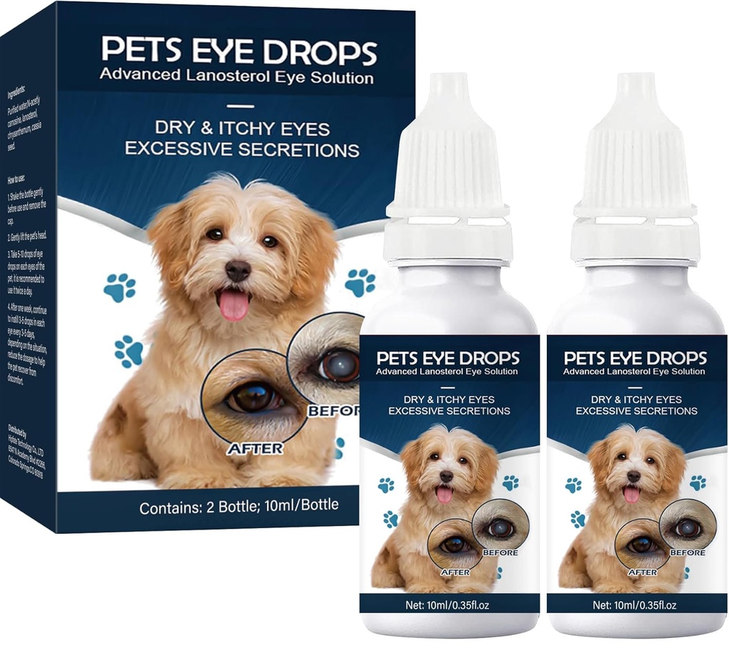 Gocce di cataratta per cani, gocce di occhio del cane, migliorare la precisione di visione, migliorare la visione dell'occhio e cataratta(2 x 10 mL)