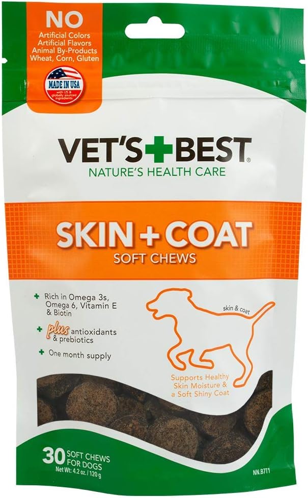 Migliore Skin & Coat Dog Integratori - Formulato con Vitamina E e Biotina per Mantenere Cani Pelle sana e Cappotto - 50 compresse masticabili