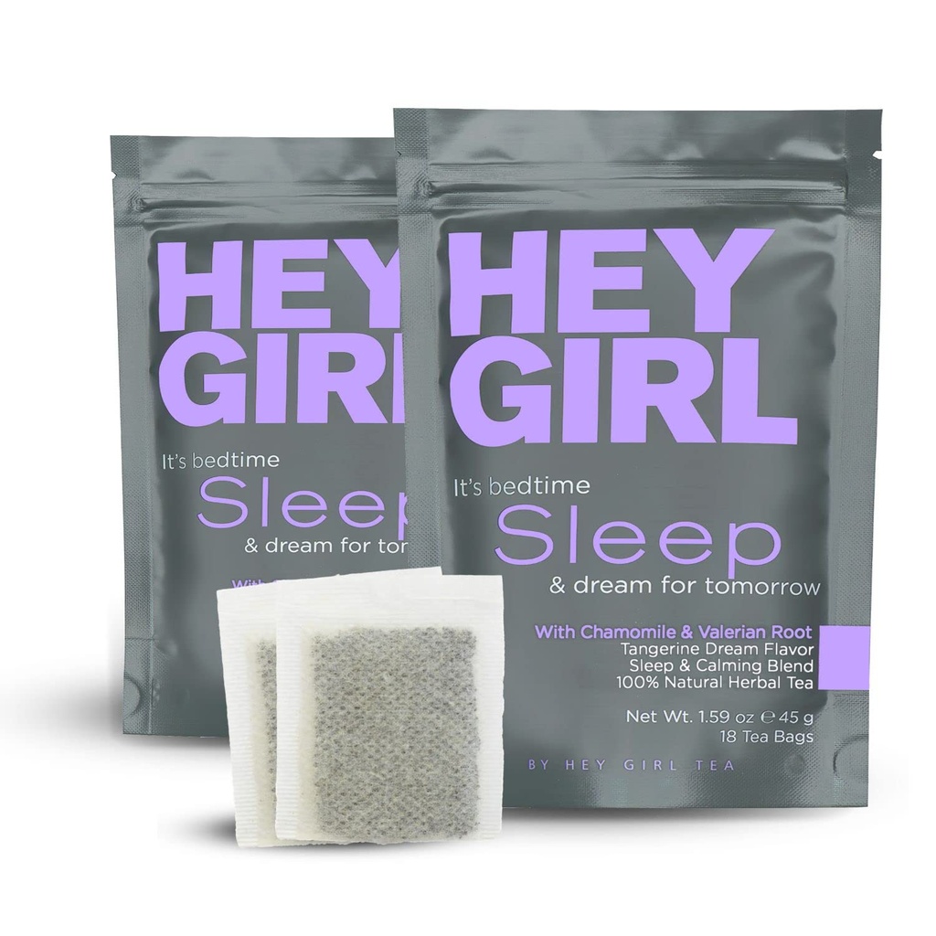Hey Girl Sleep Tea - Natural Herbal Bedtime Tea Bags con camomilla, Passion Flower, Valerian Root, Lemon Balm - Calma, Relaxing Adults Sleepy Night Time Tea - Regali di relax per le donne 2-packs