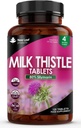 Leaf Prodotti Latte Thistle 1000mg Tablets (4 mesi di alimentazione) Alta resistenza 2000mg 80% Silymarin, Vegan Tablets, GMO-Free, Gluten-Free 120 Tablets