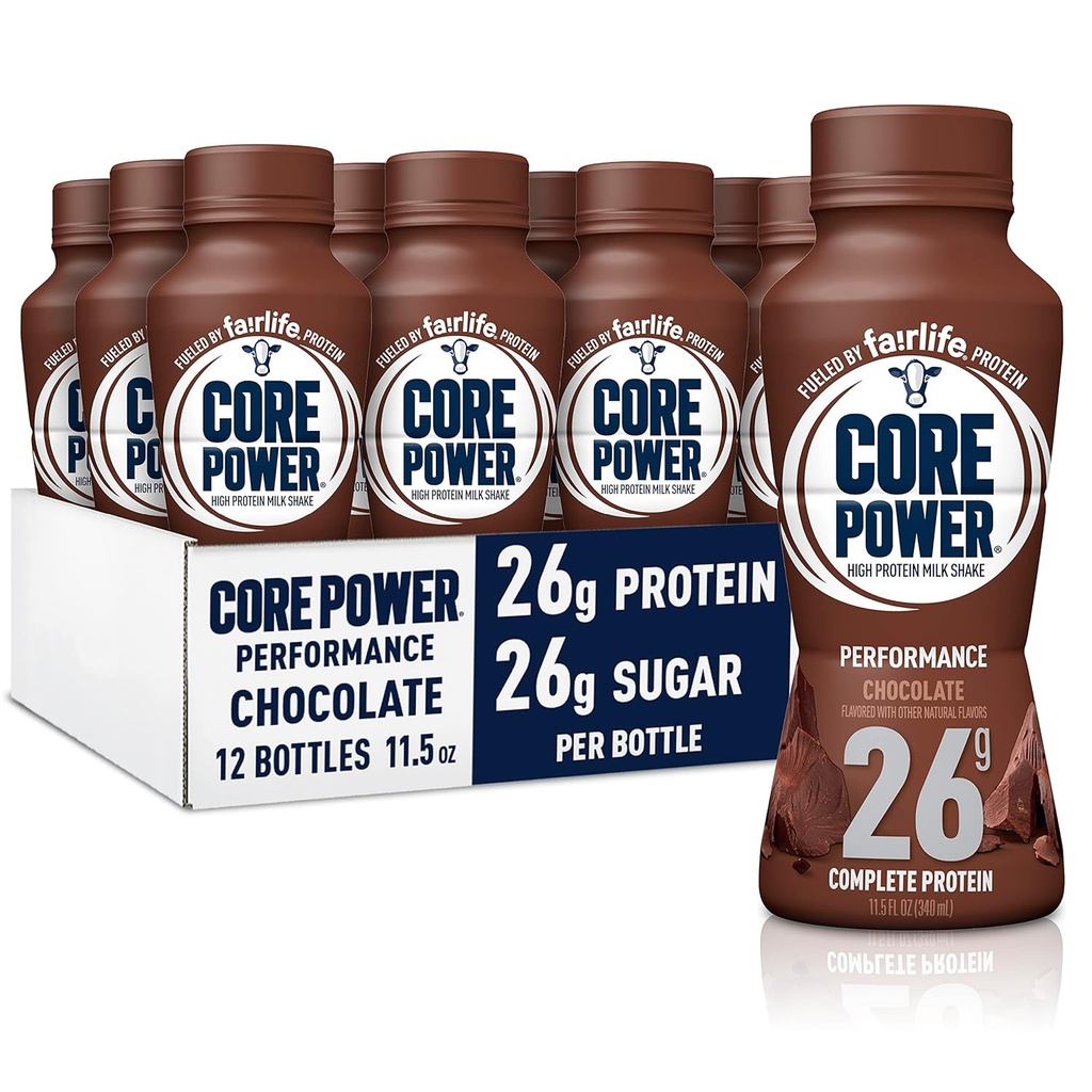 Core Power Fairlife 26g Protein Milk Shakes, pronto a bere per il recupero di allenamento, Cioccolato, 11.5 Fl Oz (Pack of 12)