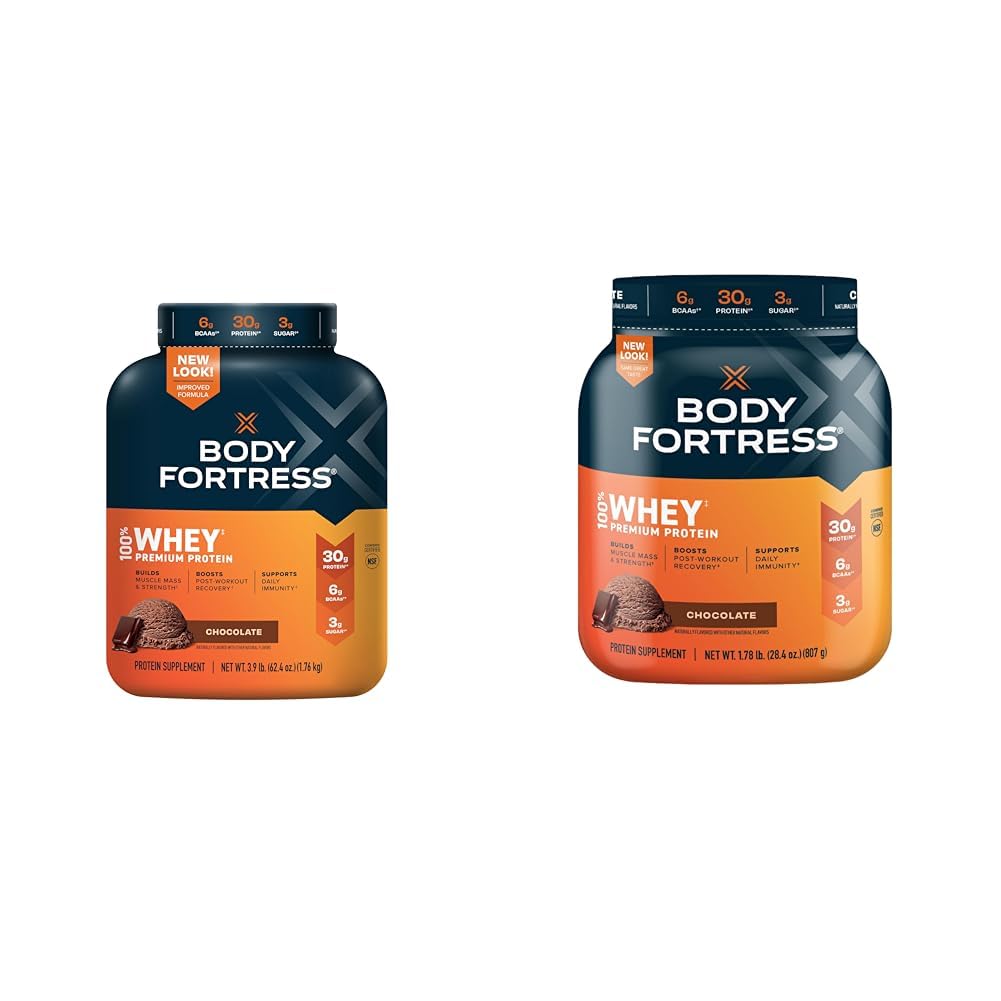 Fortezza Corpo 100% Siero, Polvere Proteina Premium, Cioccolato, 3.9lbs (Varina di Palma di Maggio) & 100% Siero, Polvere Proteina Premium, Cioccolato, 1.78lbs (Vario di Maggio di Imballaggio)