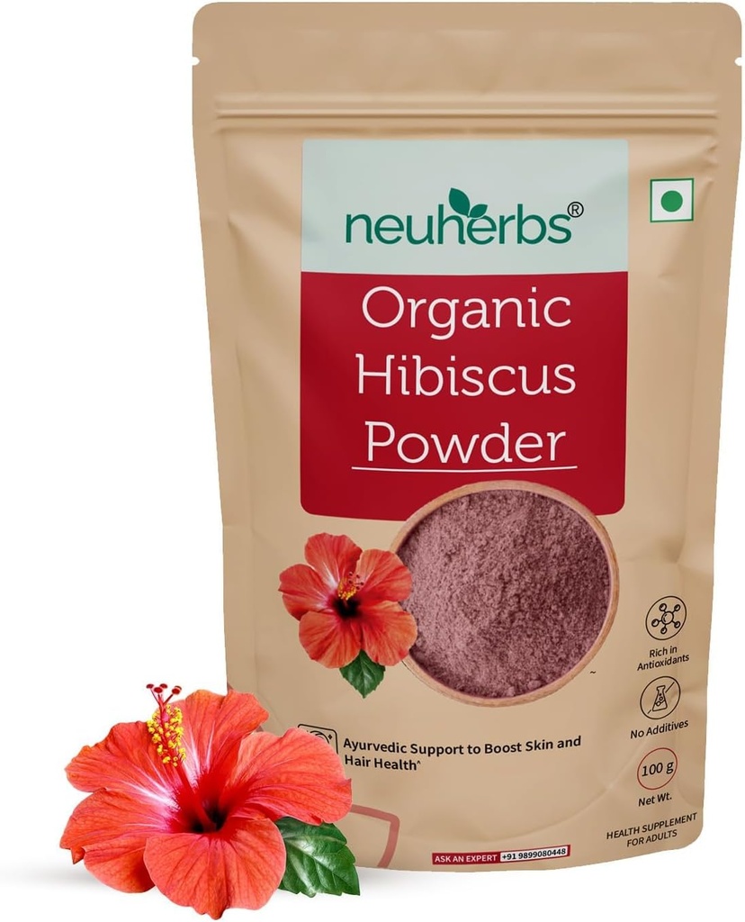 Polvere di ibisco organico per le donne e gli uomini (100 gm, confezione di 1) | Cura ayurvedica per aumentare la salute della pelle e dei capelli | 100% naturale e vegano amichevole | Ricco di antiossido & vitamina C | Nessun additivi