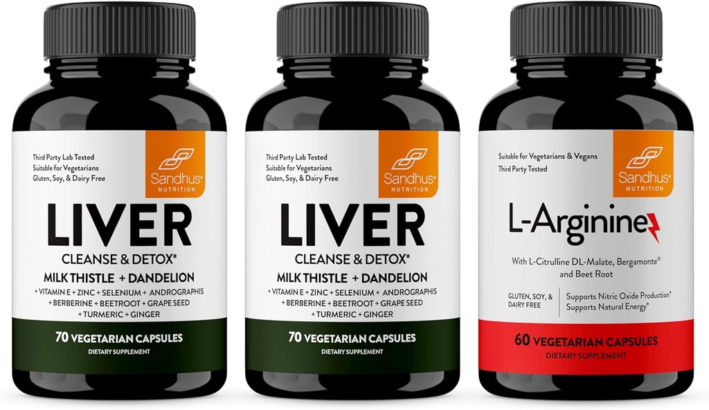 Sandhu's Liver Renew Cleanse & L-Arginina con Nitric Oxide Precursor Capsule | Supporta Immune, Salute Digestiva, Energia e Circolazione sana