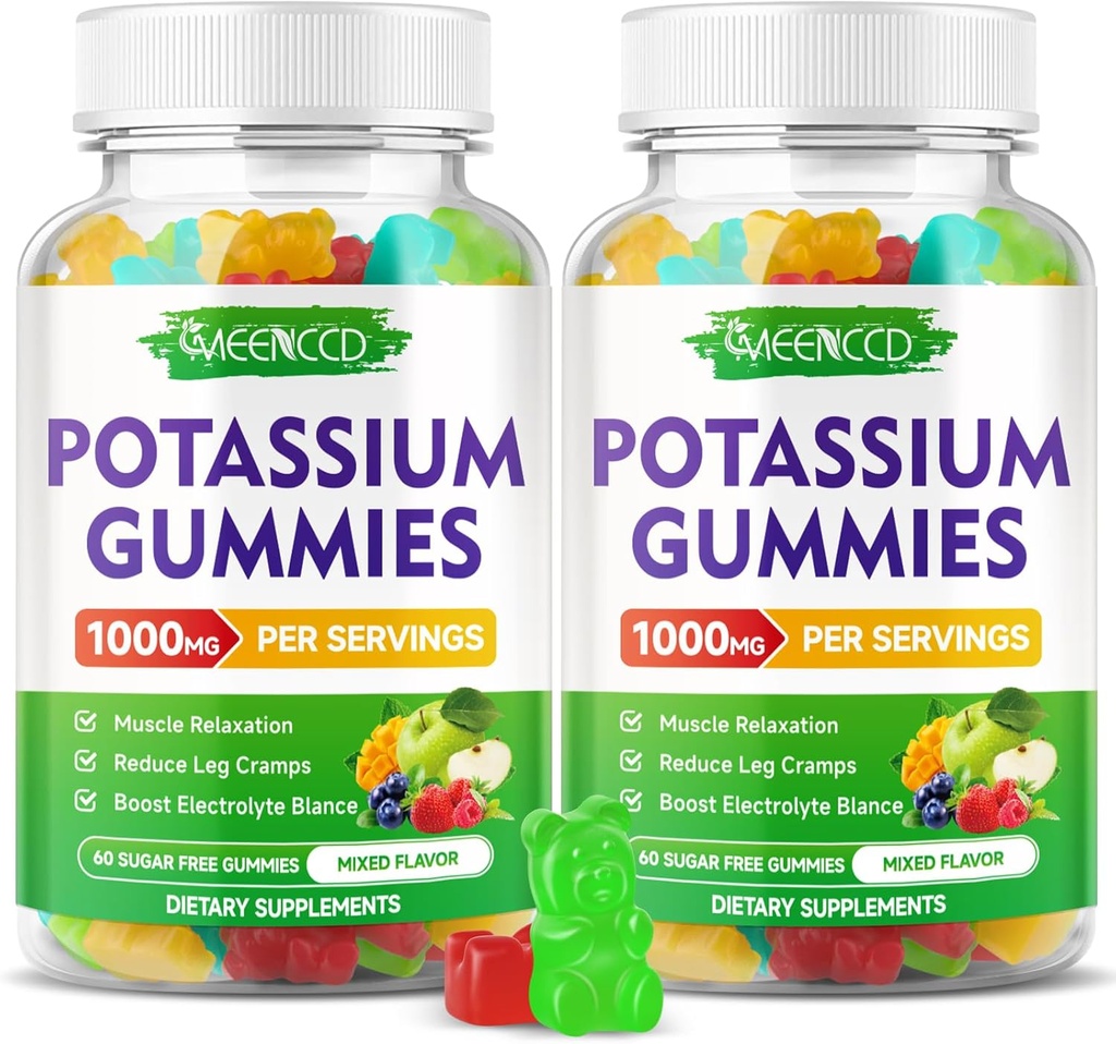 Gummies Citrato di potassio 1000mg, Gummies supplemento di potassio ad alta potenza per le donne e gli uomini adulti, Crampe di sostegno e salute del muscolo, Sapore di frutta mista, 120 Conte