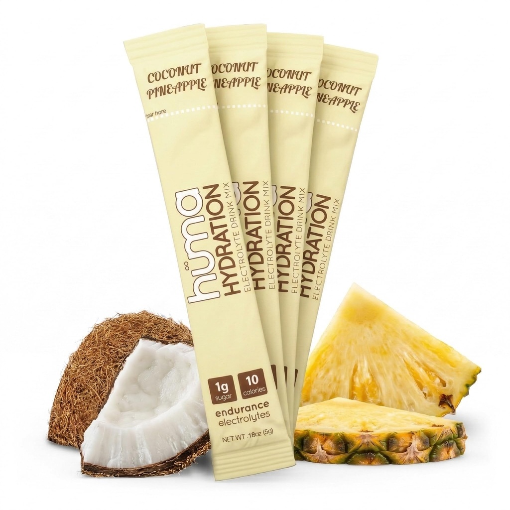 HUMA CHIA Hydration Drink Mix, Coconut Pineapple 30 Packets - Calorie basse, Polvere di elettrolito alta per sport e esercizio - 100% naturale, 1g zucchero, 10 Cal